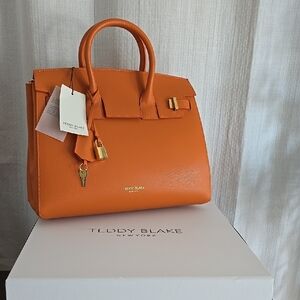 Teddy Blake Gigi  Orange Satchel with Gold Details